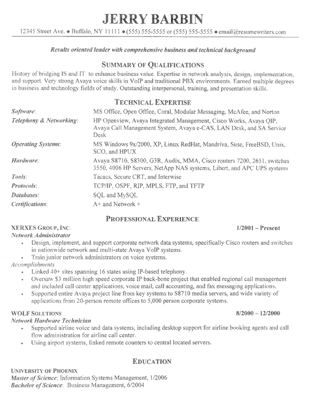IT Sample Resume- Network Administration