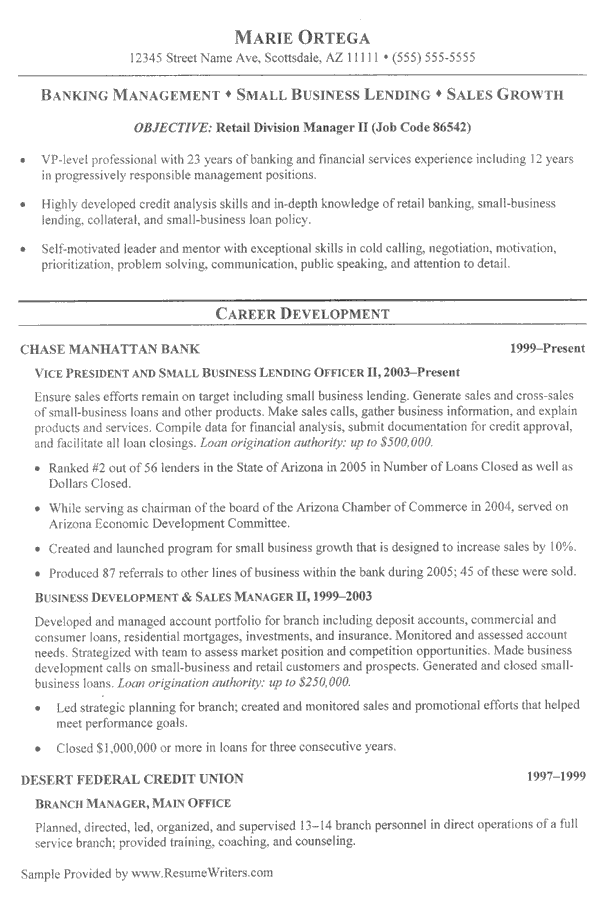 Banking Sample Resume