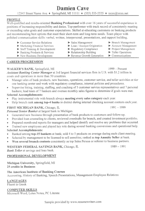 Banking Executive Sample Resume