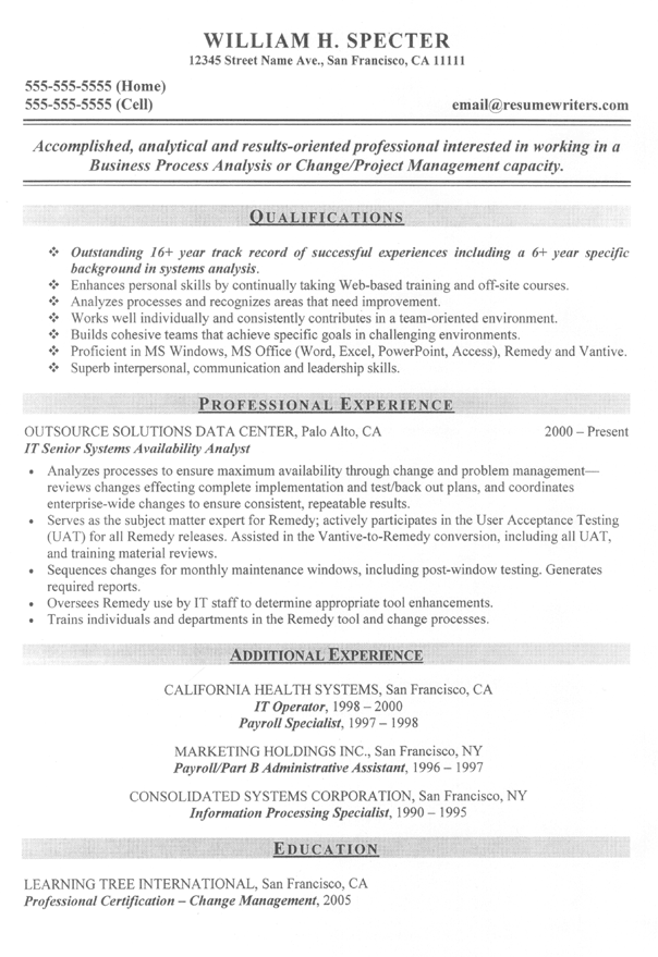 Sample Resume - IT Systems Analyst